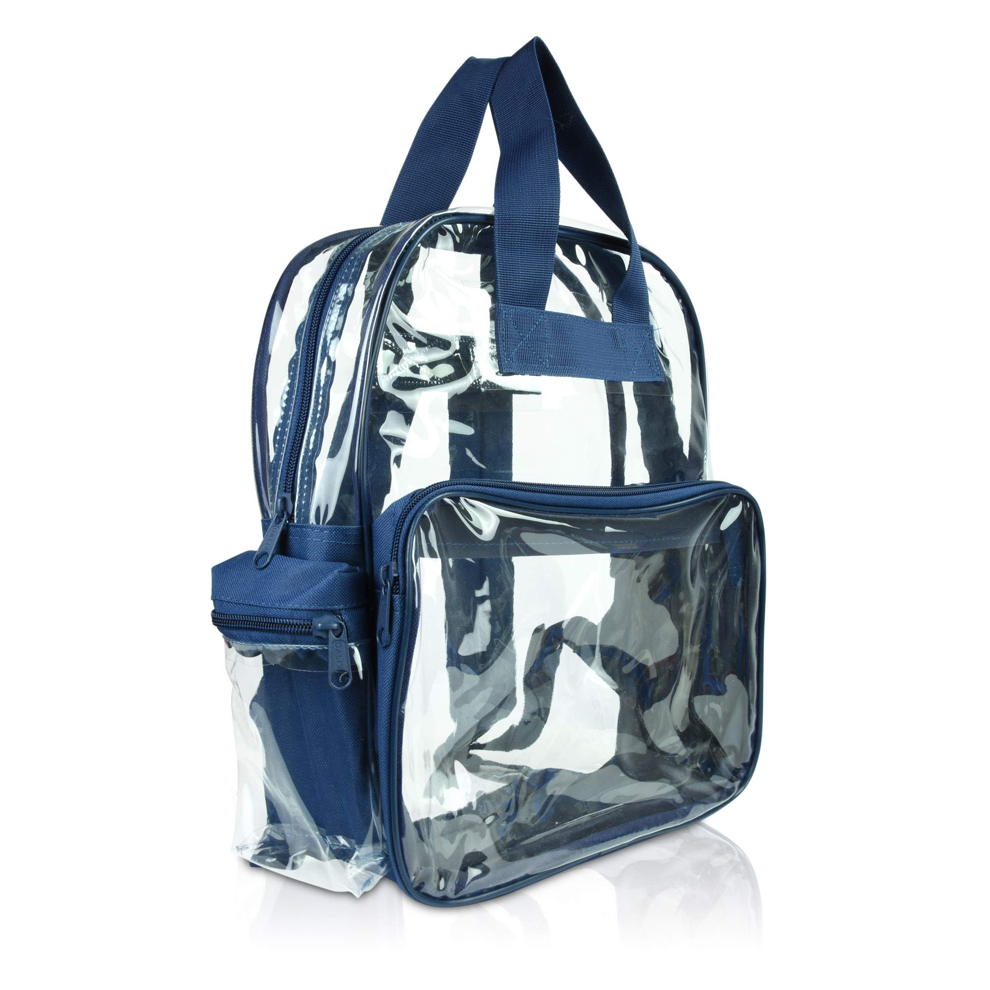 DALIX Small Clear Backpack Bag in Navy Blue - Lightweight Transparent School Backpack for Students, Travel & Stadium Security Events