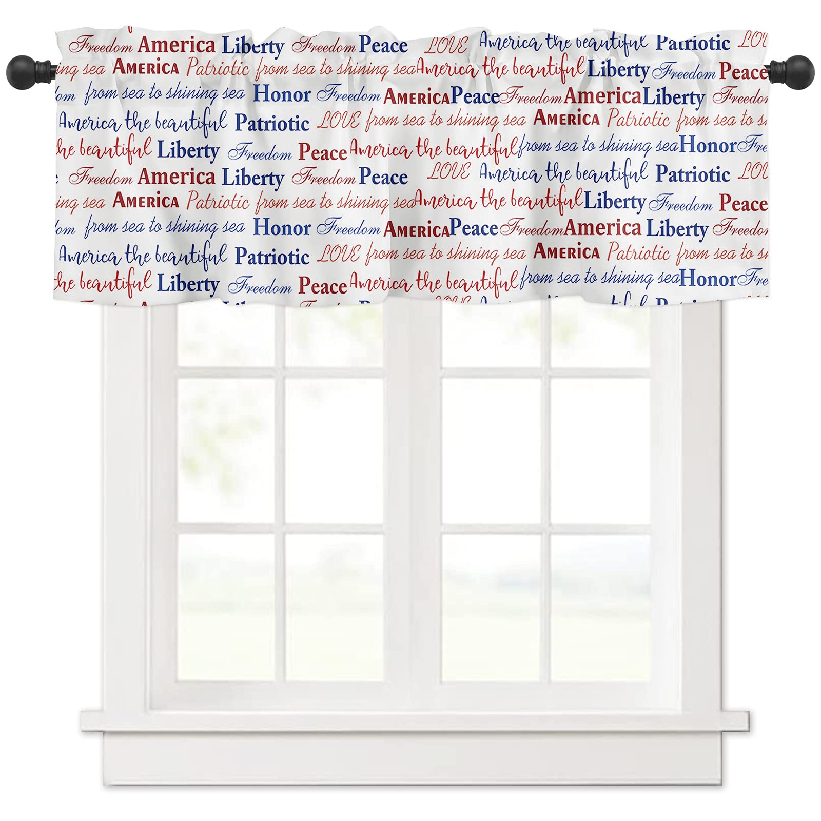4th of July Independence Day Letter Print Valance Curtain - 54x18 Inch Single Panel Short Kitchen Curtain with Rod Pocket for Living Room, Bedroom, and Dining Room Decor - Perfect for Patriotic Holiday Home Styling