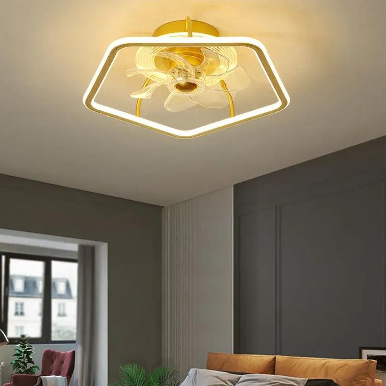 Pentagon Gold LED Ceiling Fan with Light Kit - Perfect for Bedroom, Living Room & Nursery - Energy Efficient & Quiet Operation