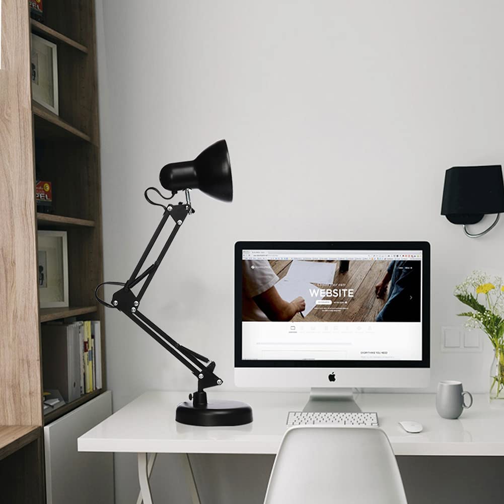 LED Desk Lamp with Clamp - Adjustable Swing Arm Task Light with 6500K Cool White Bulb - Foldable Office Lamp for Studying, Reading, Computer Work & Eye Protection (Black) - Perfect for Home Office, Dorm Room & Workspace Lighting