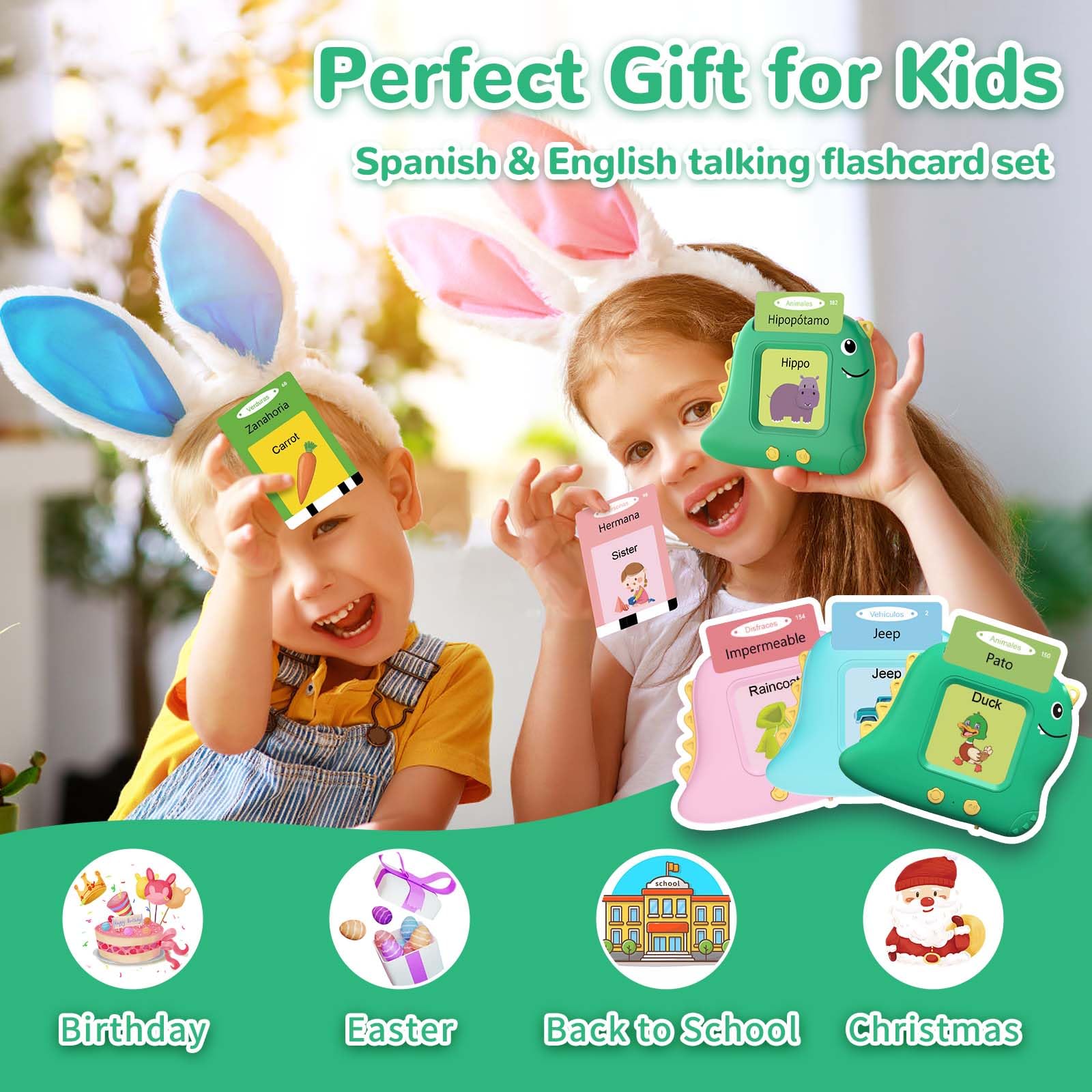 Spanish & English Bilingual Talking Flash Cards - Educational Toddler Toys for 2 3 4 5 Year Old Boys & Girls | Autism Sensory Learning, Montessori Speech Therapy Toys | Perfect for Preschool Gifts, Homeschooling & Early Childhood Development