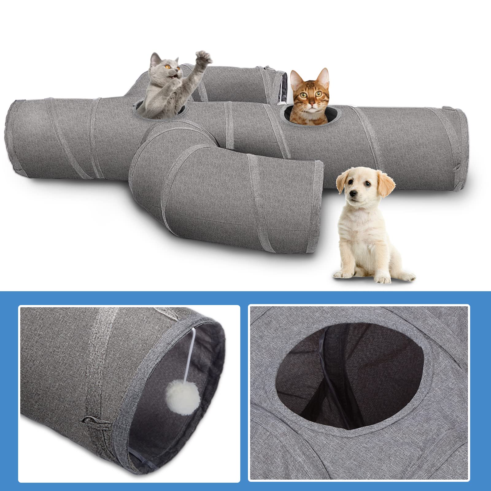 Ownpets Cactus-Shaped Cat Tunnel Toy - Durable Oxford Fabric Collapsible Pet Tube with Peek Holes & Wand for Indoor Cats | Interactive Play, Hideout & Exercise for Kittens