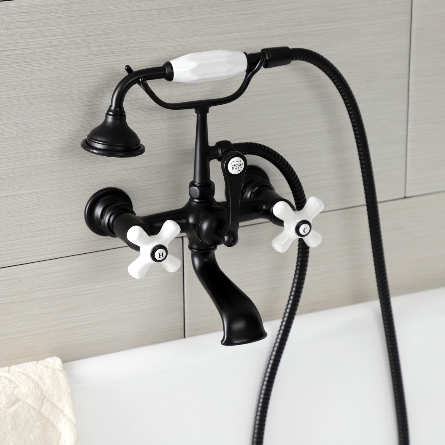 Vintage Matte Black Clawfoot Tub Faucet with Hand Shower - 3 Handle 2 Hole Wall Mount Design for Bathroom & Spa | Perfect for Antique & Retro Style Bathrooms