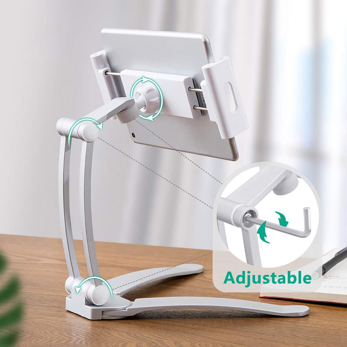 AYADA 2-in-1 Tablet Holder for Kitchen - Adjustable iPad Stand for Cooking & Countertop Use