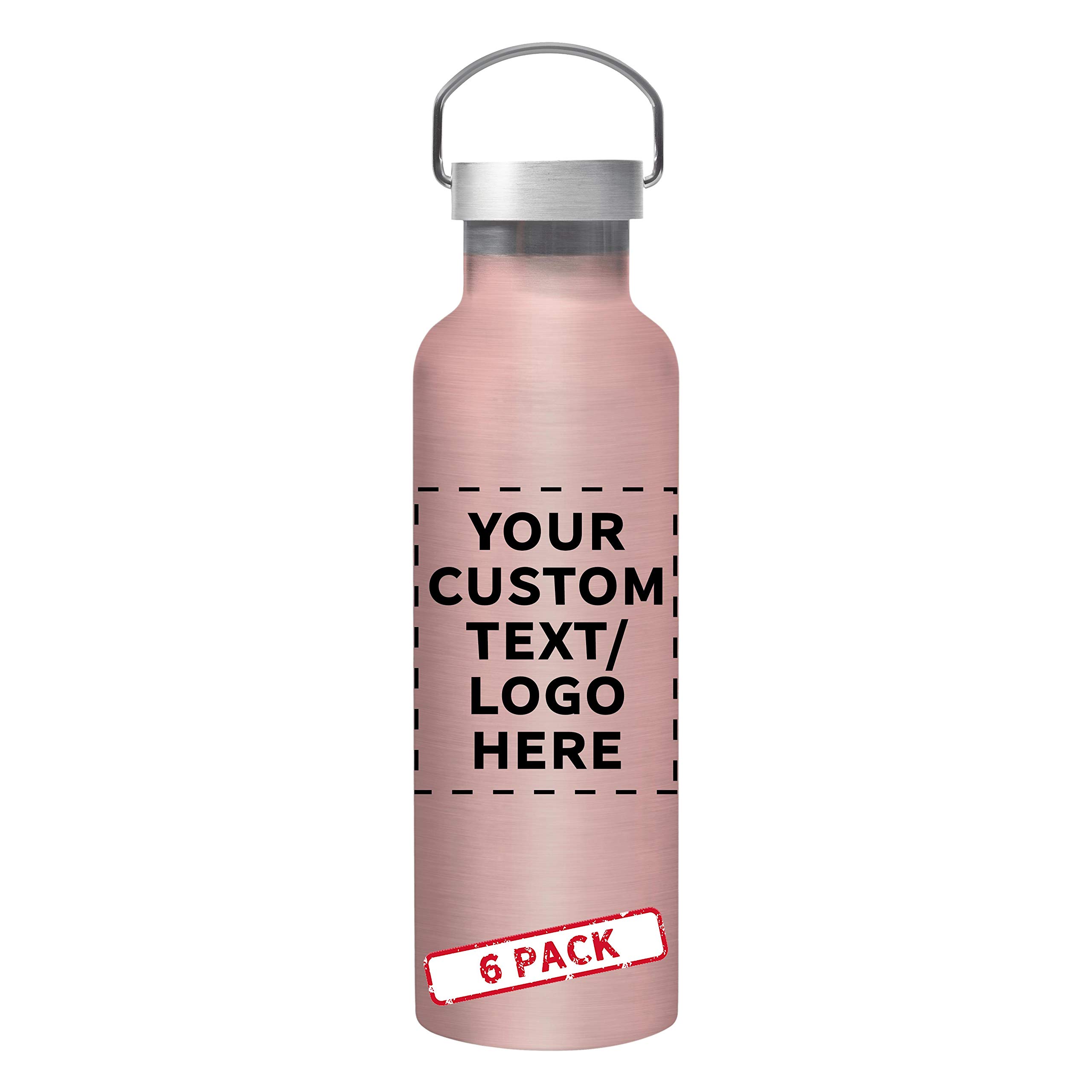 Custom Stainless Steel Water Bottles 25 oz (Set of 6) - Personalized Rose Gold Canteens for Events, Giveaways & Business Promotions - Ideal for Corporate Gifts, Outdoor Activities & Brand Marketing