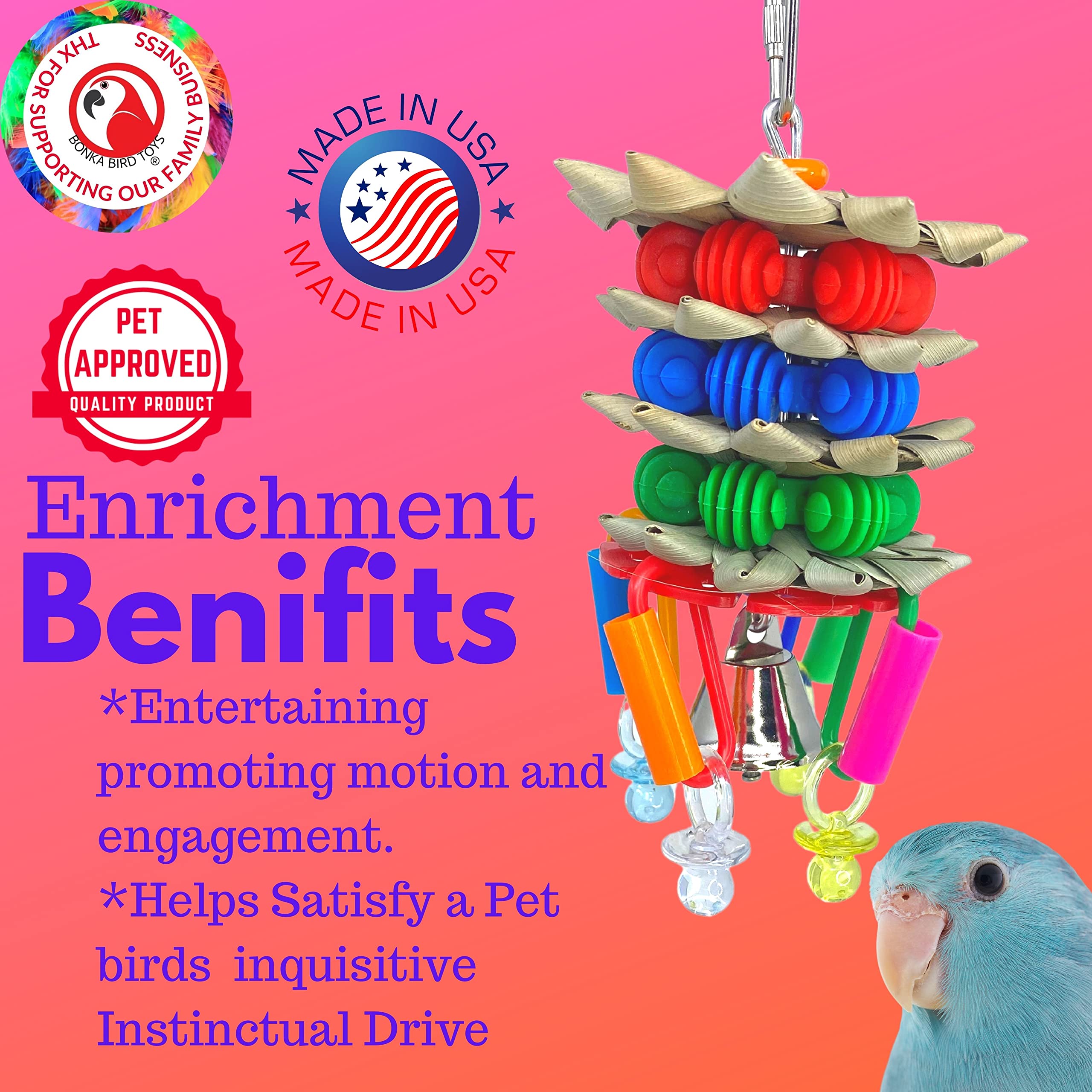 Bonka Bird Toys 3648 Bumpy Flower Chew Toy for Small Birds - Natural Wooden Parrot Toy for Cockatiels, Parakeets & Lovebirds - Perfect for Cage Enrichment & Beak Exercise