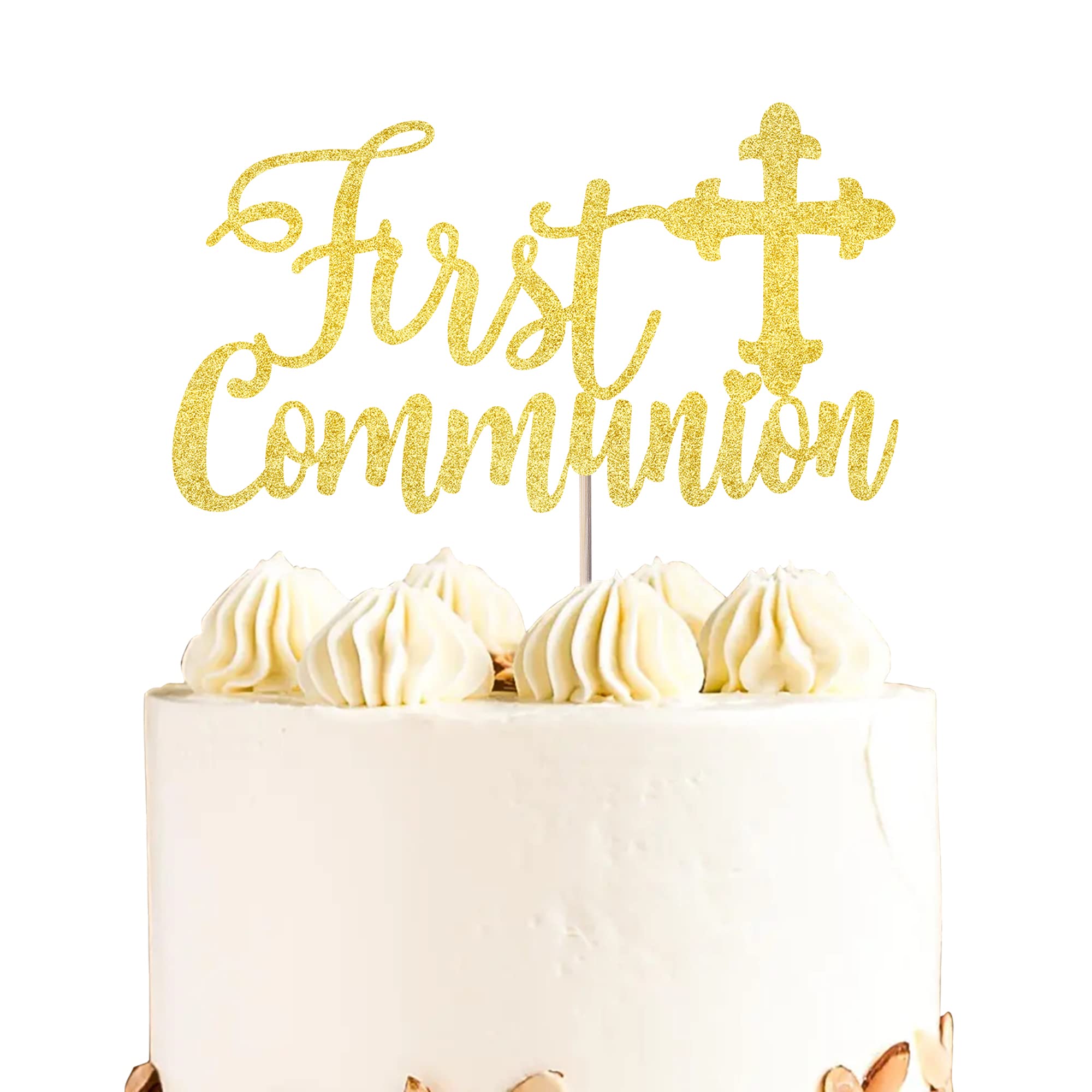 1 Pack Gold Glitter Cross Cake Topper - First Communion Cake Decoration for Baptism, Baby Shower & Birthday Party - Religious Cross Cake Picks for Christian Celebrations (Perfect for Church Events, Family Gatherings & Holiday Desserts)