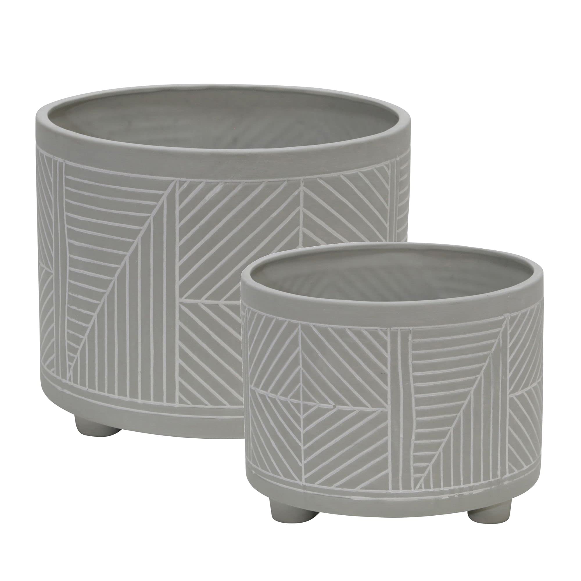 Set of 2 Gray Diamond Footed Ceramic Outdoor Planters 12