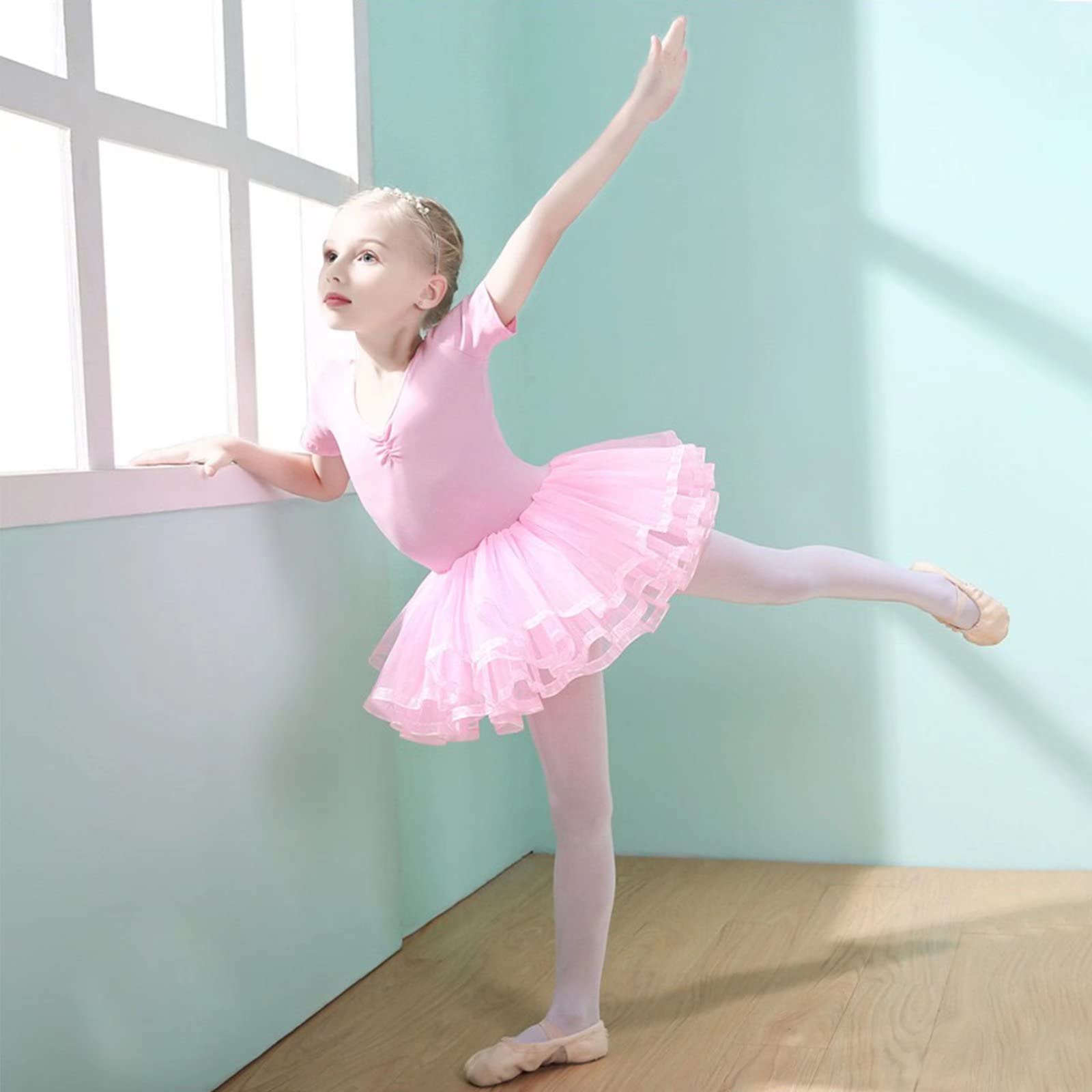 Girls Ballet Leotard with Tutu Skirt - Toddler Short Sleeve Ballerina Dance Outfit for Ballet Class, Recital & Performance