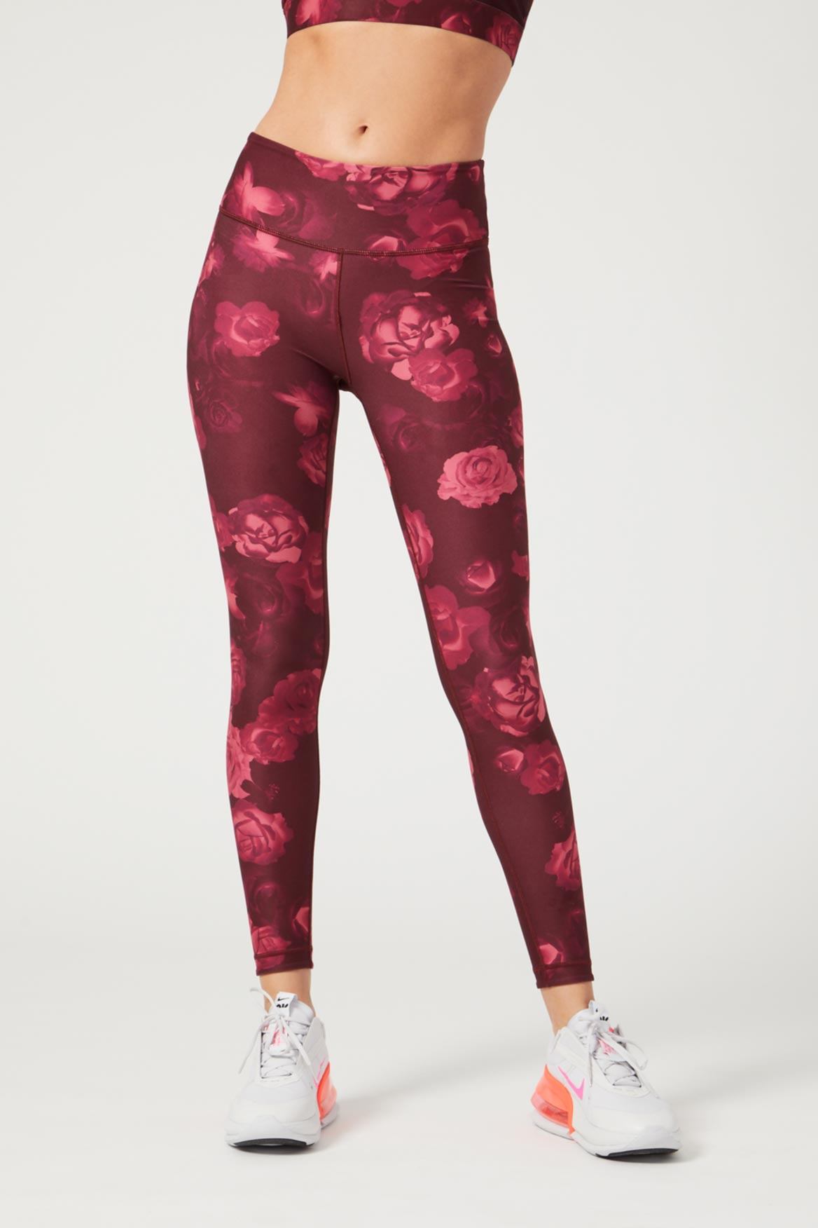 High Waist Reversible Leggings for Women - Neon Pink Floral Print Yoga Pants, Workout Leggings, Comfortable & Stretchy for Gym, Running, Lounge & Daily Wear