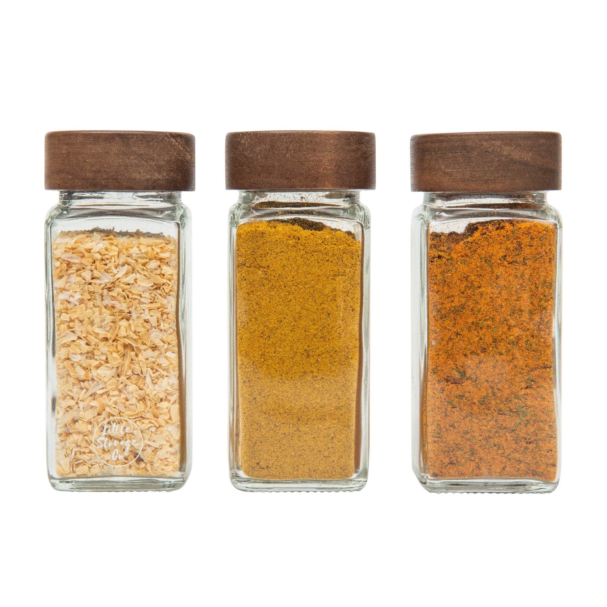 Premium Acacia Wood Spice Jars with Shaker Lids - 125ml (4.2oz) Glass Bottles for Kitchen, Pantry & Spice Organization - Perfect for Herbs, Seasonings & Cooking Essentials