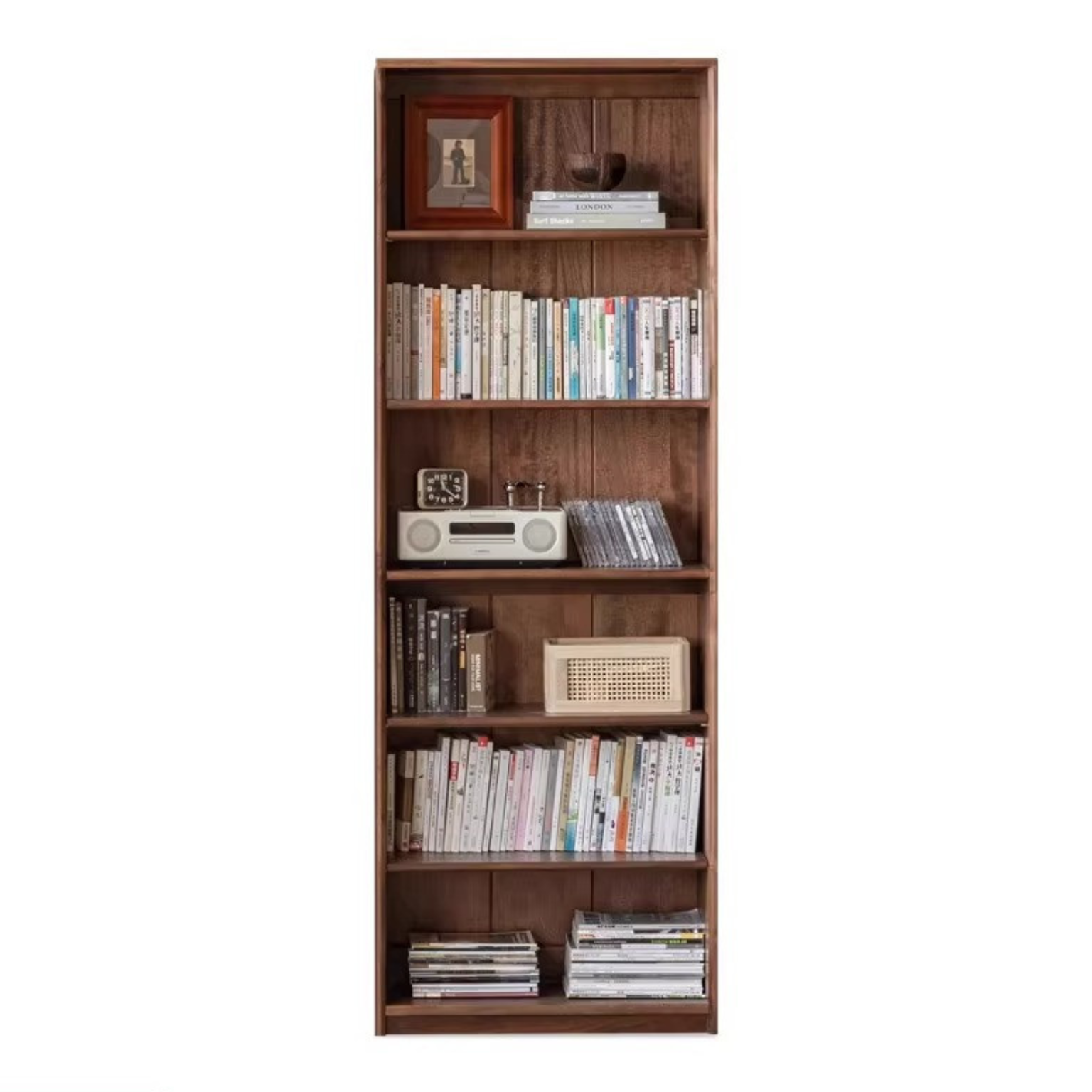 Solid Black Walnut Wood Bookcase with Glass Doors - Stylish Display & Storage Cabinet for Living Room, Office, or Library