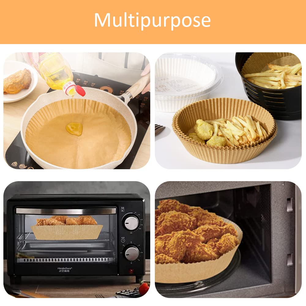 50Pcs Disposable Non-Stick Air Fryer Parchment Paper Liners - Round Oil Proof & Waterproof Baking Sheets for Air Fryer, Microwave & Oven (Brown) - Perfect for Healthy Cooking & Easy Cleanup