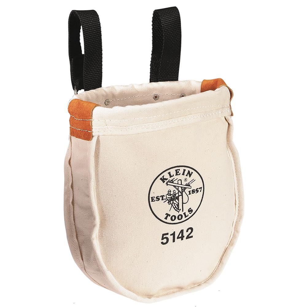 **Klein Tools 5142 Heavy Duty No. 8 Canvas Utility Tool Bag - Reinforced with Rope & Tanned Leather, Loop Belt Connection - Ideal for Electricians, Contractors & DIY Projects**