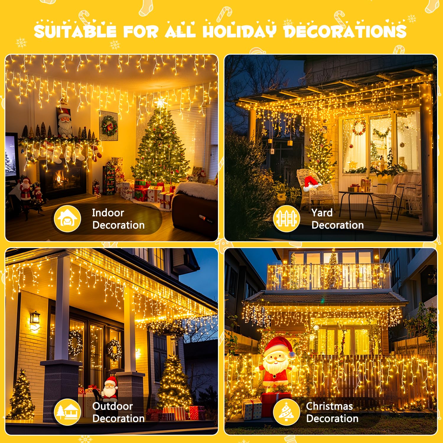 JMEXSUSS 38.8FT 400 LED Warm White Icicle Christmas Lights - Outdoor/Indoor Waterproof Plug-in Holiday Lights with Remote Control for Wedding, House, Fireplace, Christmas Tree & Holiday Decorations - Perfect for Winter, Party & Home Decoration