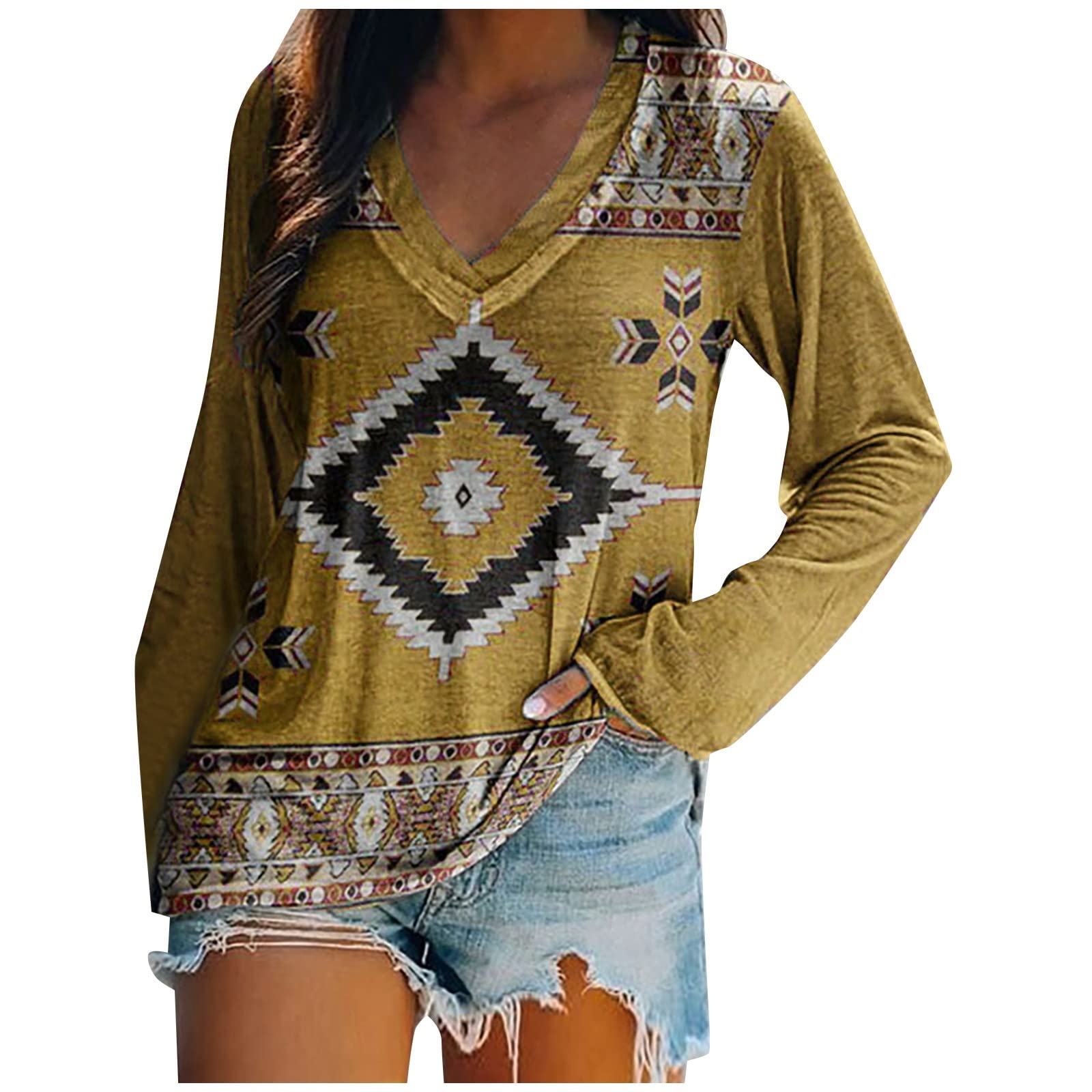 Women's Velvet V-Neck Long Sleeve Tunic Top - Soft Casual Printed Blouse for Everyday Wear, Office & Date Night Outfits