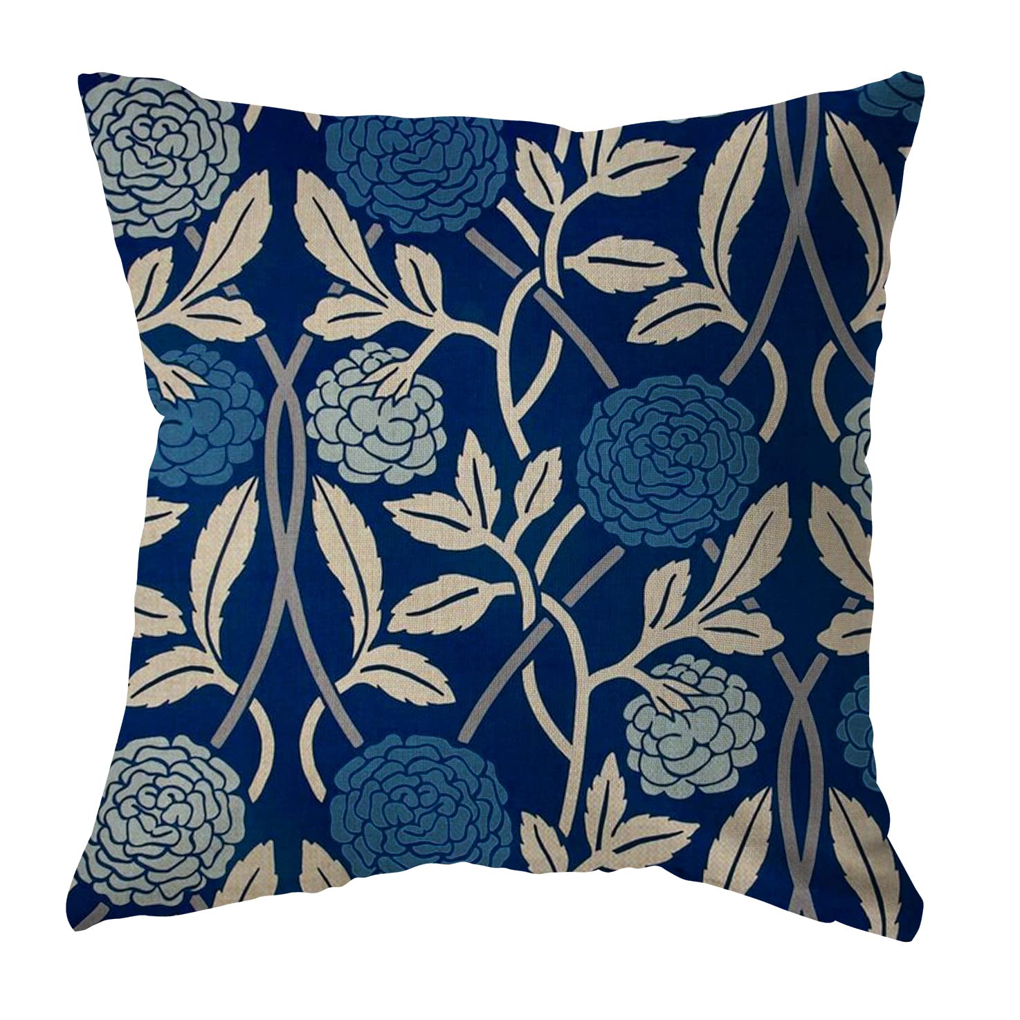 4-Pack Blue Floral Leaf Bird Retro Farmhouse Throw Pillow Covers 18x18 Inch - Cotton Linen Blend Cushion Cases for Sofa, Living Room, Bedroom Decor - Rustic Home Accent Gift for Housewarming, Wedding, Christmas