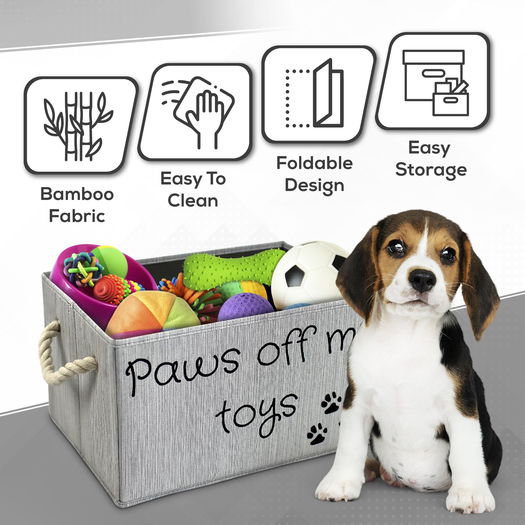 Durable Dog Toy Storage Bin - Medium Size Pet Toy Organizer for Chew Toys, Balls & Accessories | Waterproof & Chew-Resistant | Perfect for Living Room, Bedroom or Dog Play Area