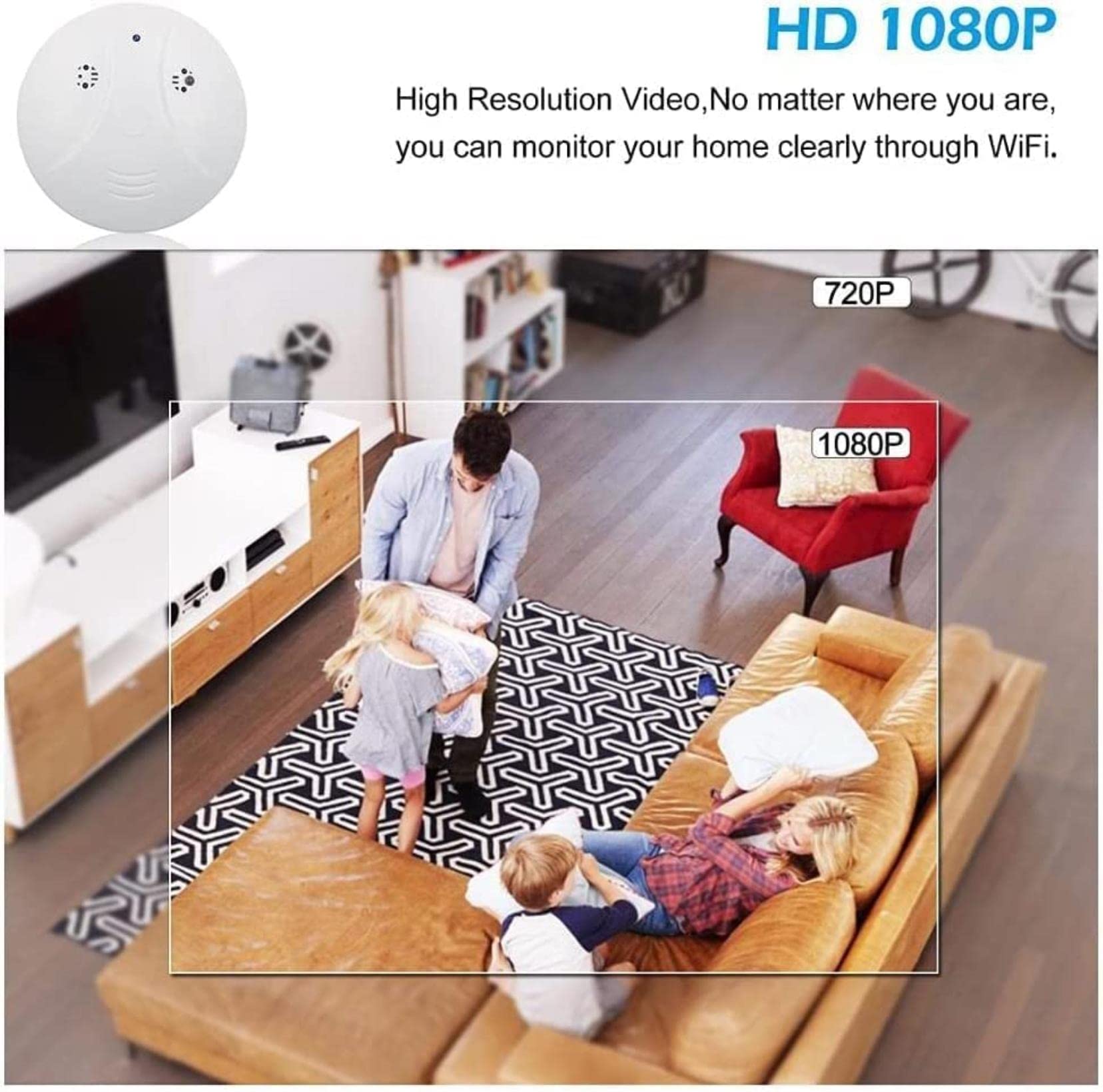 AADECOR Hidden Camera with Smoke Detector, 1080P Full HD Indoor WiFi Security Camera with Night Vision & Motion Detection - 32GB Storage for Home, Office, Baby & Pet Monitoring