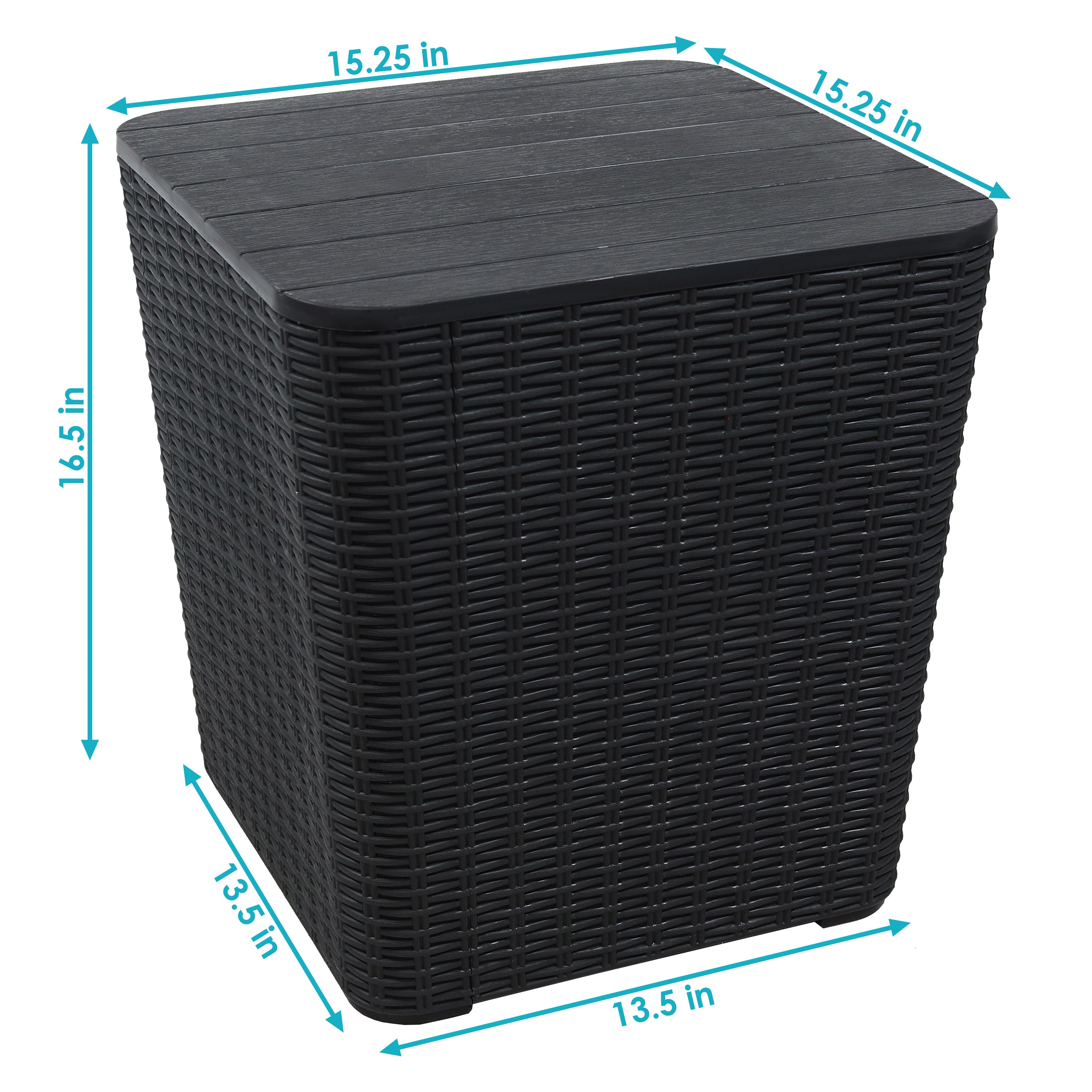 Sunnydaze Outdoor Side Table with Storage - Rattan Design, 11.5 Gallon Capacity - Perfect for Patio, Garden, Poolside & Balcony Decor