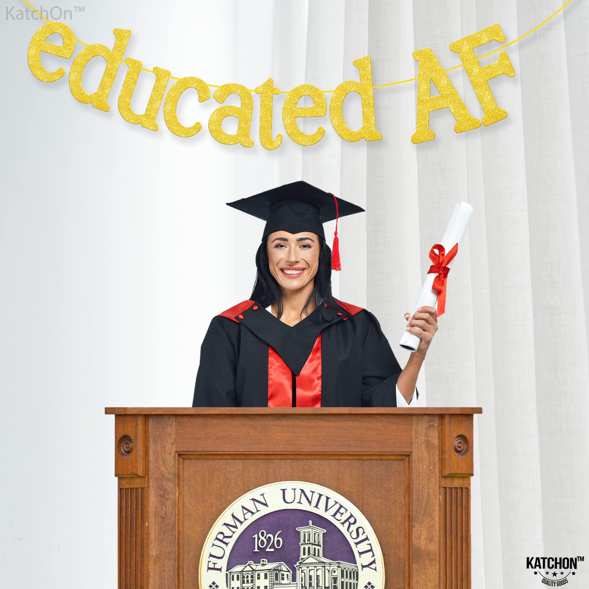 KatchOn Educated AF Gold Glitter Graduation Banner - 10 Feet, No DIY Required | 2025 Graduation Party Decorations, Class of 2025 | Perfect for High School & College Graduation Ceremonies, Photo Backdrops & Celebration Decor