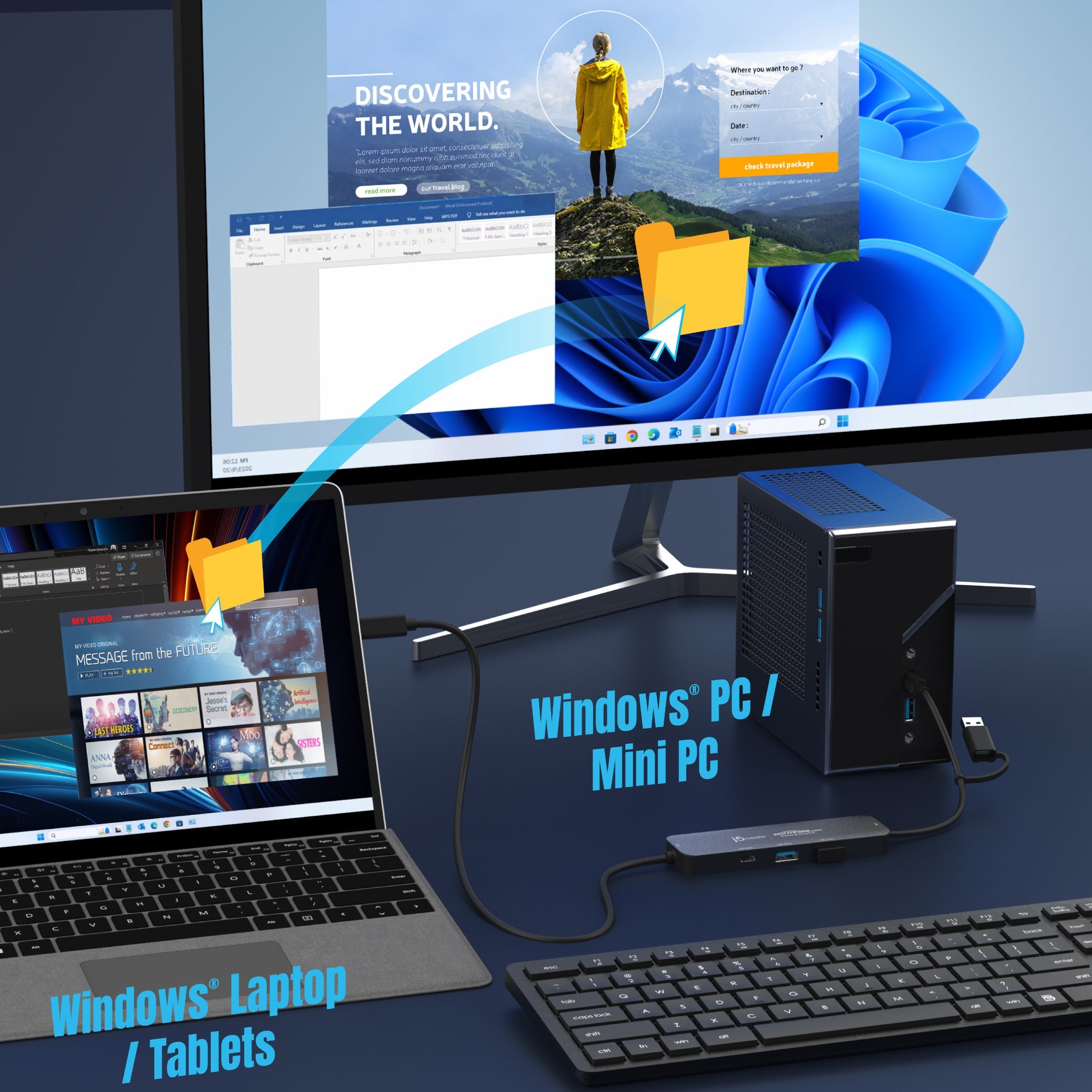 Wormhole Switch™ 4K HDMI Display Sharing Hub - Multi-Screen Adapter for Laptop, PC, Mac - Perfect for Home Office, Gaming & Conference Presentations