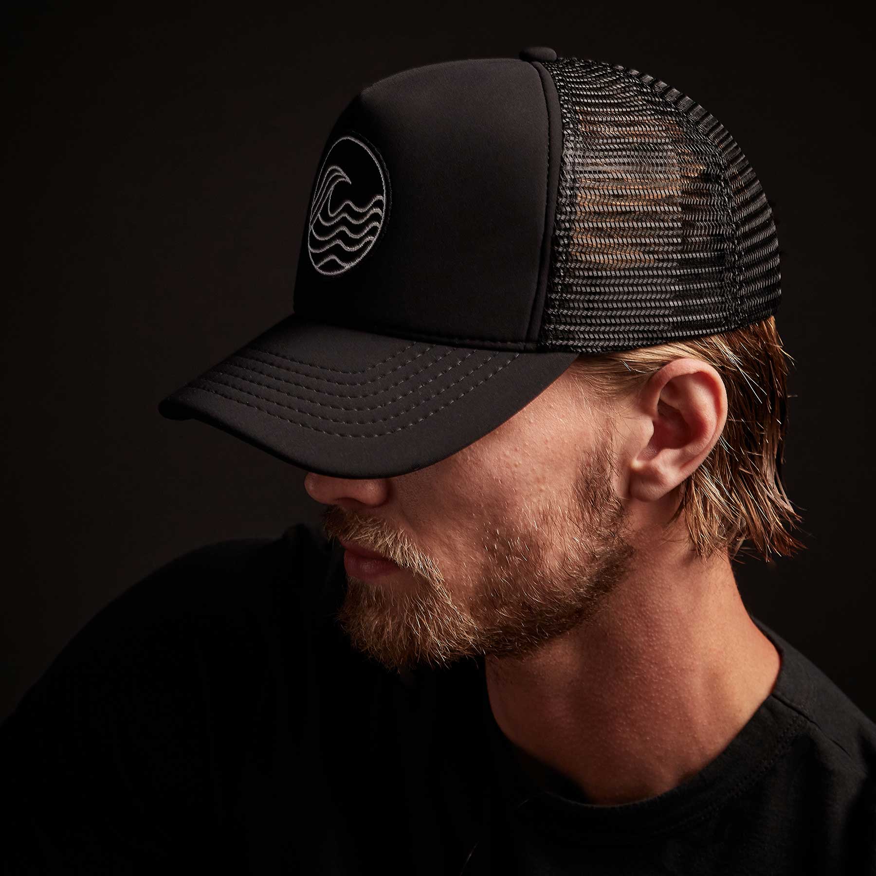 Wave Patch Scuba Trucker Hat - Black | Adjustable Snapback for Men & Women | Perfect for Beach, Surfing, and Outdoor Adventures