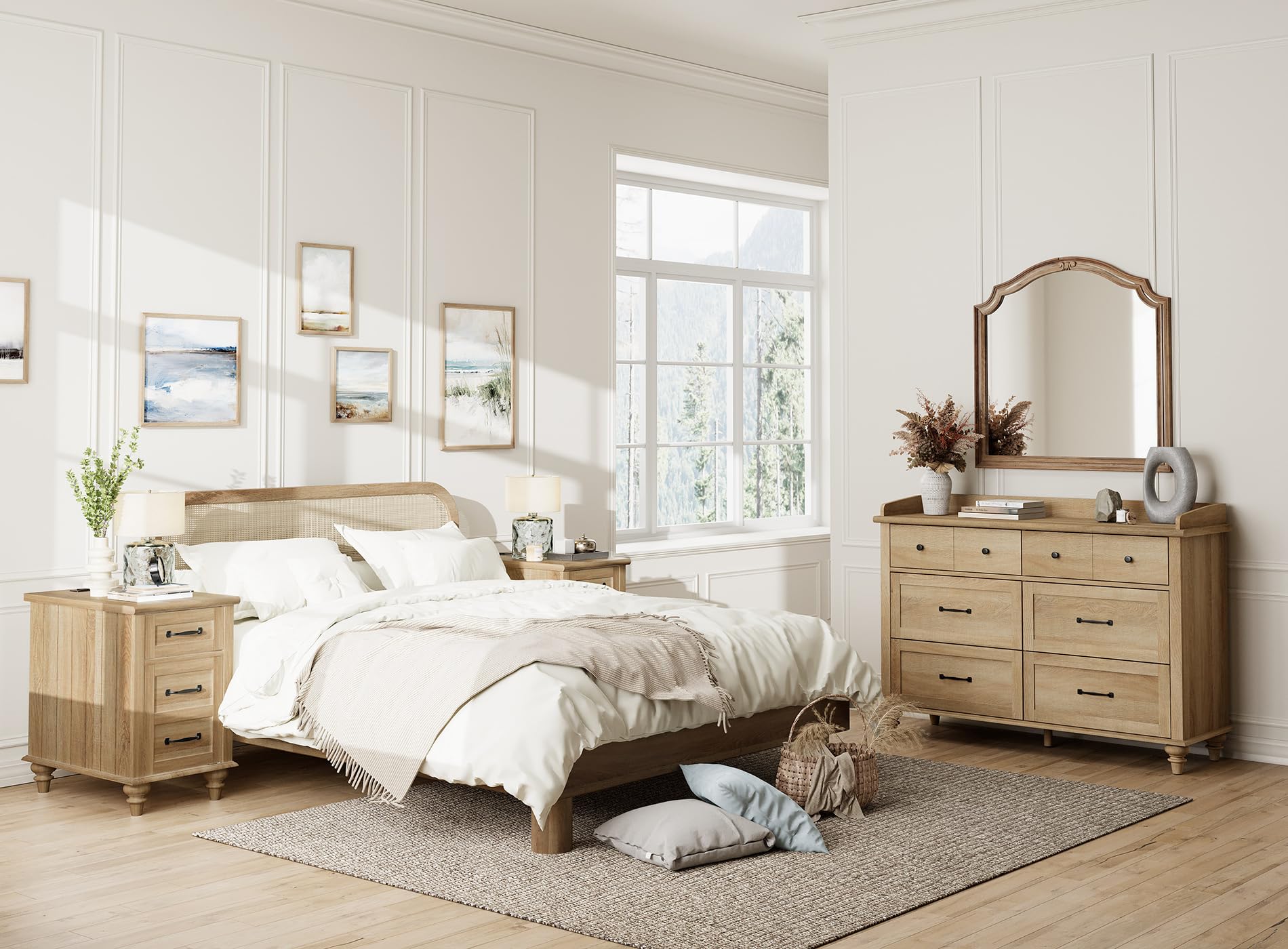 WAMPAT 6-Drawer Mid Century Modern Dresser for Bedroom - Rustic Oak Wooden Chest Storage Organizer for Kids, Nursery, Living Room & Hallway | Perfect for Clothes, Toys & Home Organization