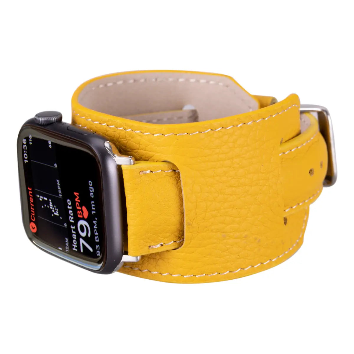 Premium Yellow Leather Cuff Strap for Apple Watch - Stylish & Durable Replacement Band for Work, Gym & Everyday Wear