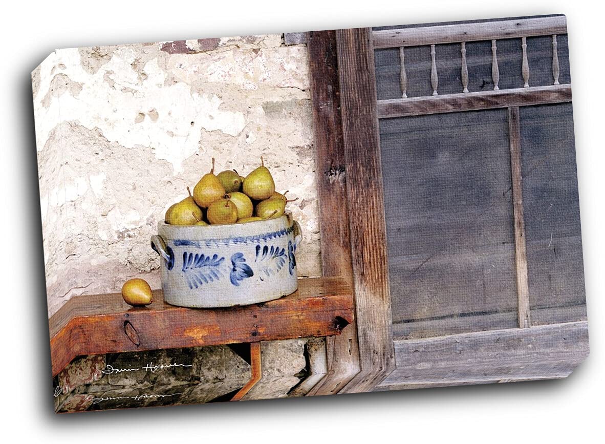 Bushel and a Peck Crock of Pears 20x16 Wall Art - Stretched Canvas Painting for Home Decor, Kitchen & Dining Room
