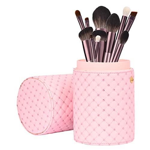 Premium PU Leather Makeup Brush Holder - Holds 30+ Brushes, Travel-Friendly Organizer for Makeup Artists | Perfect for Vanity, Salon & On-the-Go Beauty Storage (Pink)
