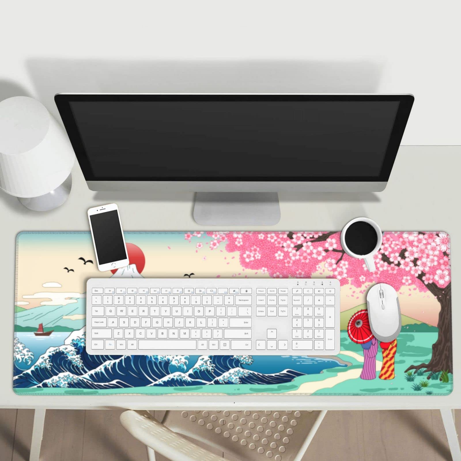 Japanese Wave Cherry Blossom Gaming Mouse Pad - Extra Large 31.5