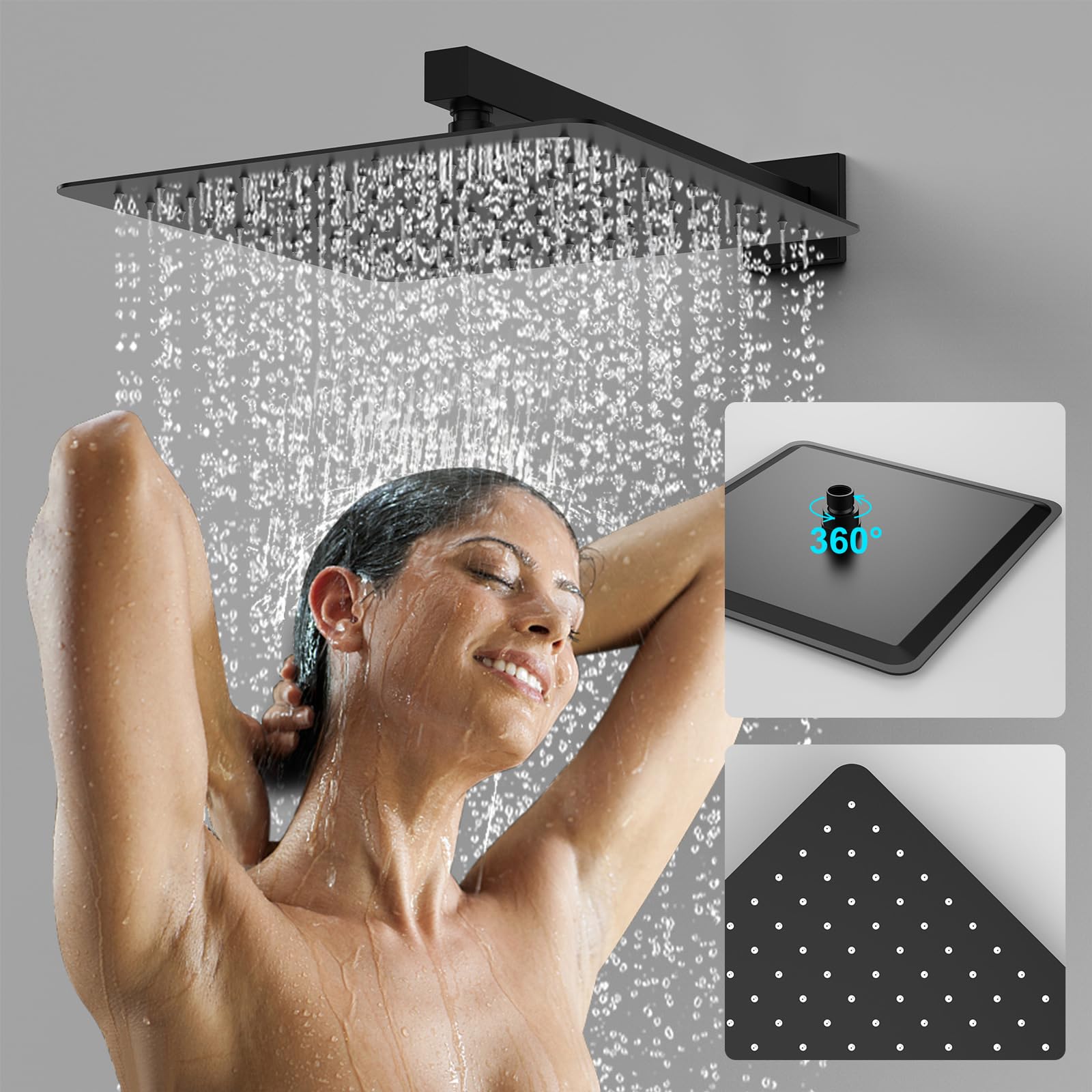 Modern Brass Rain Shower System - High Pressure Square Rainfall Shower Valve with Handheld Sprayer, Diverter & Wall Mount (12 Inch, Matte Black) - Perfect for Luxury Bathrooms & Spa-Like Shower Experience