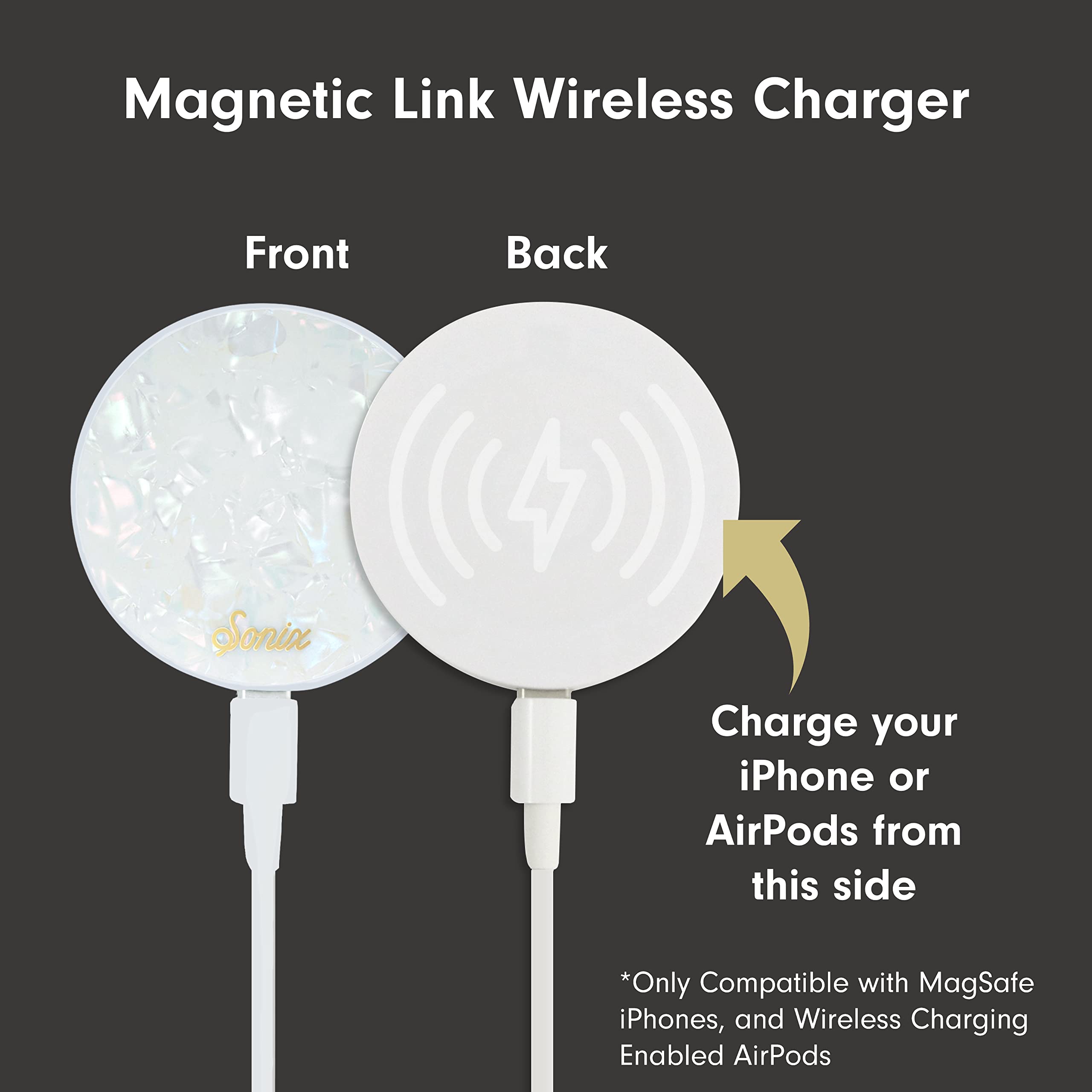 Sonix MagSafe Wireless Charger for iPhone 15 14 13 12 Series - Fast Qi Charging with 6.5ft USB-C Cable | Pearl Tortoise Shell Design | Perfect for Home, Office & Travel Charging