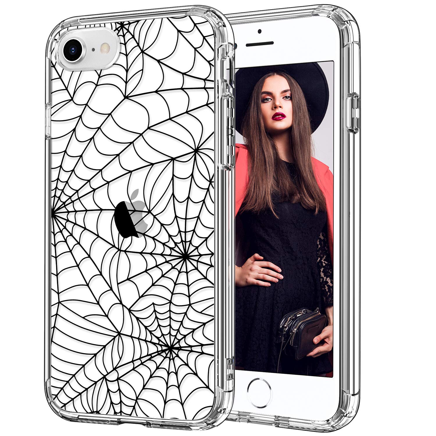 ICEDIO Clear TPU Phone Case for iPhone SE 2022/2020, iPhone 8/7 - Fashion Spider Web Design with Screen Protector | Slim Protective Cover for Women & Girls | Perfect for Everyday Use & Gift Giving