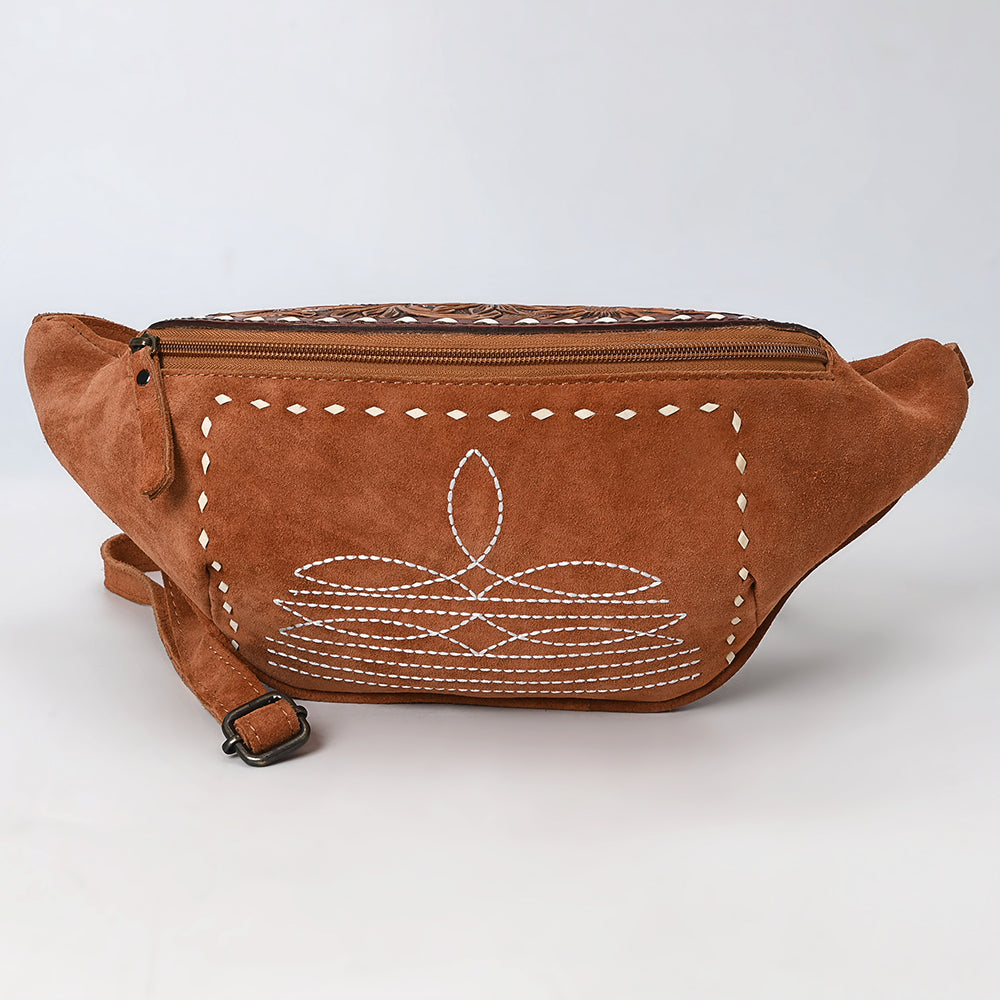 **American Darling ADBG1660 Genuine Western Leather Fanny Pack - Hand Tooled Suede Women's Crossbody Bag for Outdoor, Travel & Festivals**