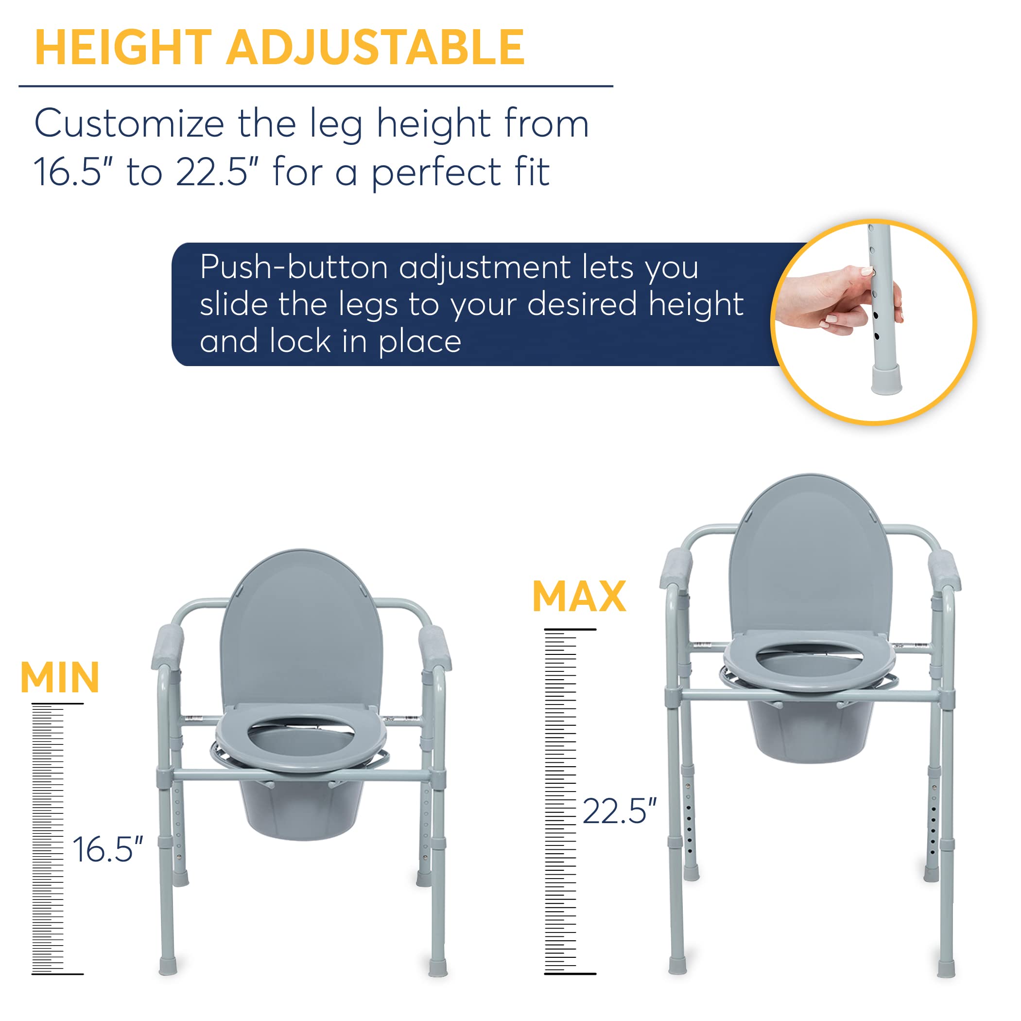 Drive Medical 12011KD-1 Adjustable Height Bathtub Transfer Bench & 11148-1 Folding Steel Bedside Commode Chair - Shower Safety and Portable Toilet Solution for Elderly, Disabled, and Post-Surgery Care at Home