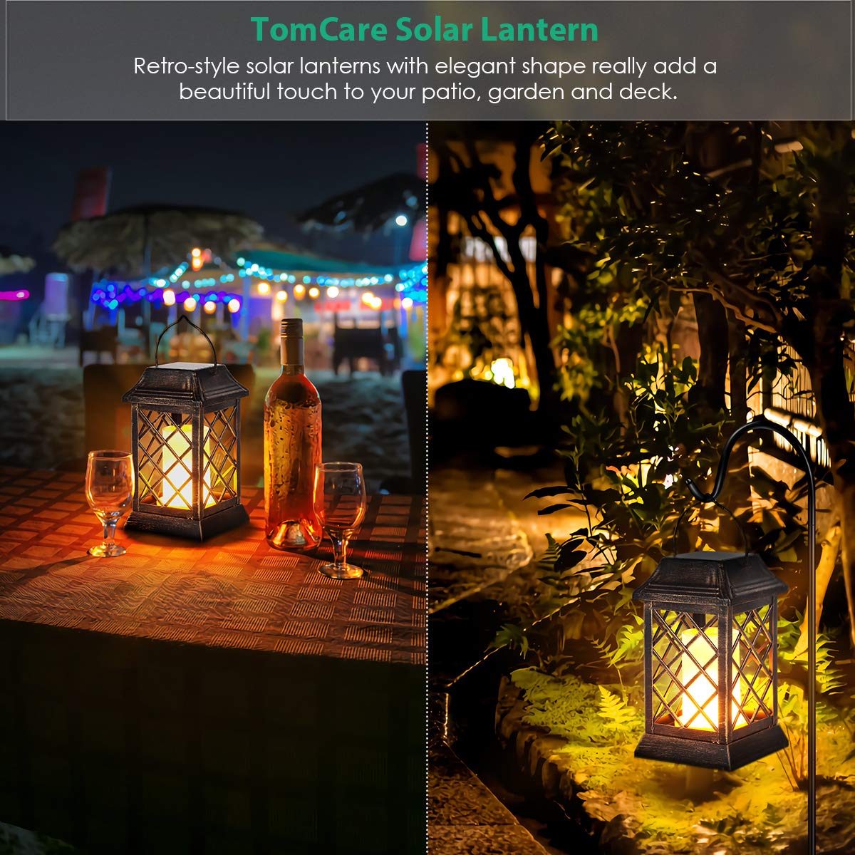 TomCare Solar Lights Outdoor - Flickering Flame Solar Torch Lights for Garden, Patio, Yard - Waterproof & Weatherproof Solar Powered Decorative Lighting for Pathways, Walkways, and Outdoor Parties