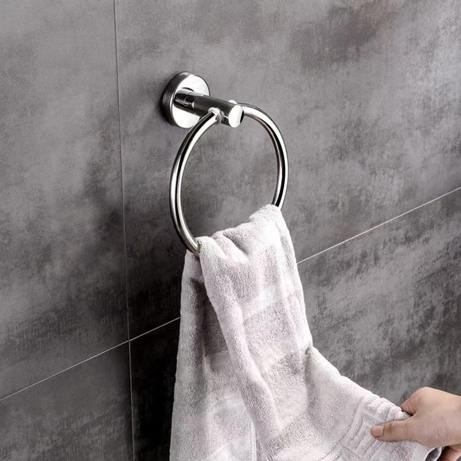 Stainless Steel Towel Ring - 6.49 Inch (16.5cm) Round Bathroom & Kitchen Towel Holder, Wall Mounted Hanging Towel Rack - Perfect for Bathroom, Kitchen, Laundry Room & Spa Decor