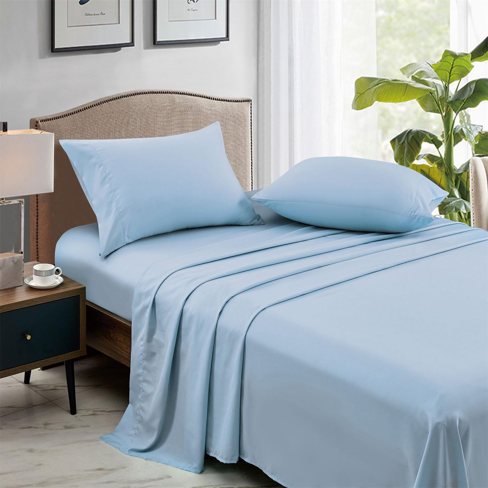 FreshCulture King Size Flat Sheet Set - 6 Pack Ultra Soft Microfiber Bed Sheets for Home, Hotel & Salon Use | Light Blue | Breathable & Wrinkle-Resistant Bedding for All-Season Comfort