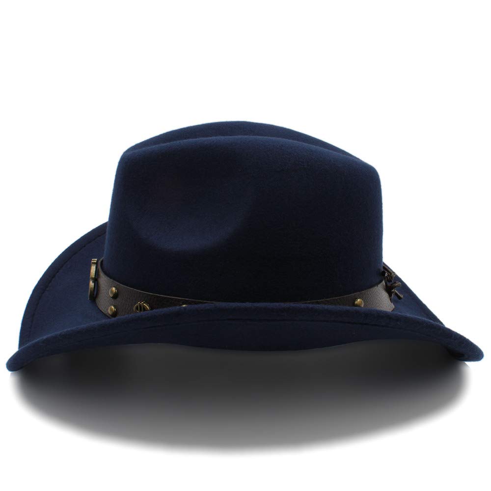 Stylish Winter Wool Felt Cowboy Hat with Leather Band for Men & Women - Dark Blue, Size 56-58cm - Perfect for Western Rides, Country Music Festivals & Outdoor Adventures