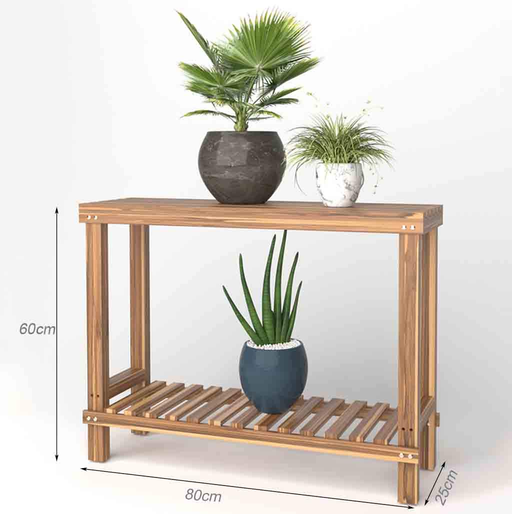 2-Tier Wooden Flower Shelf - 80x25x60cm Plant Display Stand for Indoor/Outdoor Potted Plants, Herb Garden Storage & Home Decor - Perfect for Balcony, Patio, Living Room & Kitchen Organization