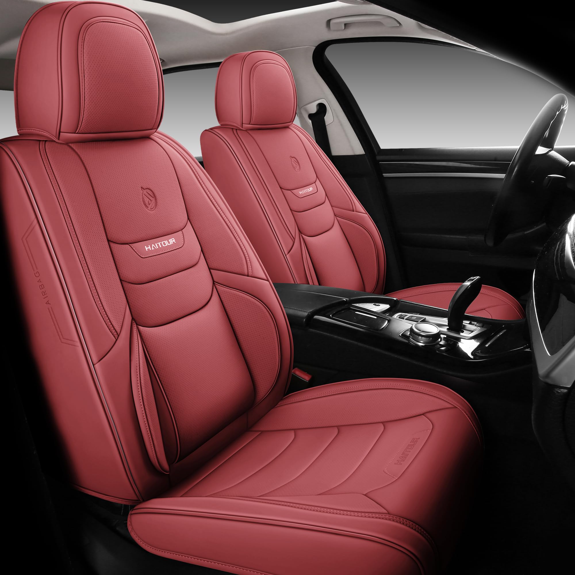 Premium Universal Fit Full Coverage Leather Car Seat Covers - Waterproof Luxury Protector for Sedans, Trucks & SUVs - 5-Seat Set in Elegant Wine Red - Perfect for Road Trips, Daily Commutes & Family Travel