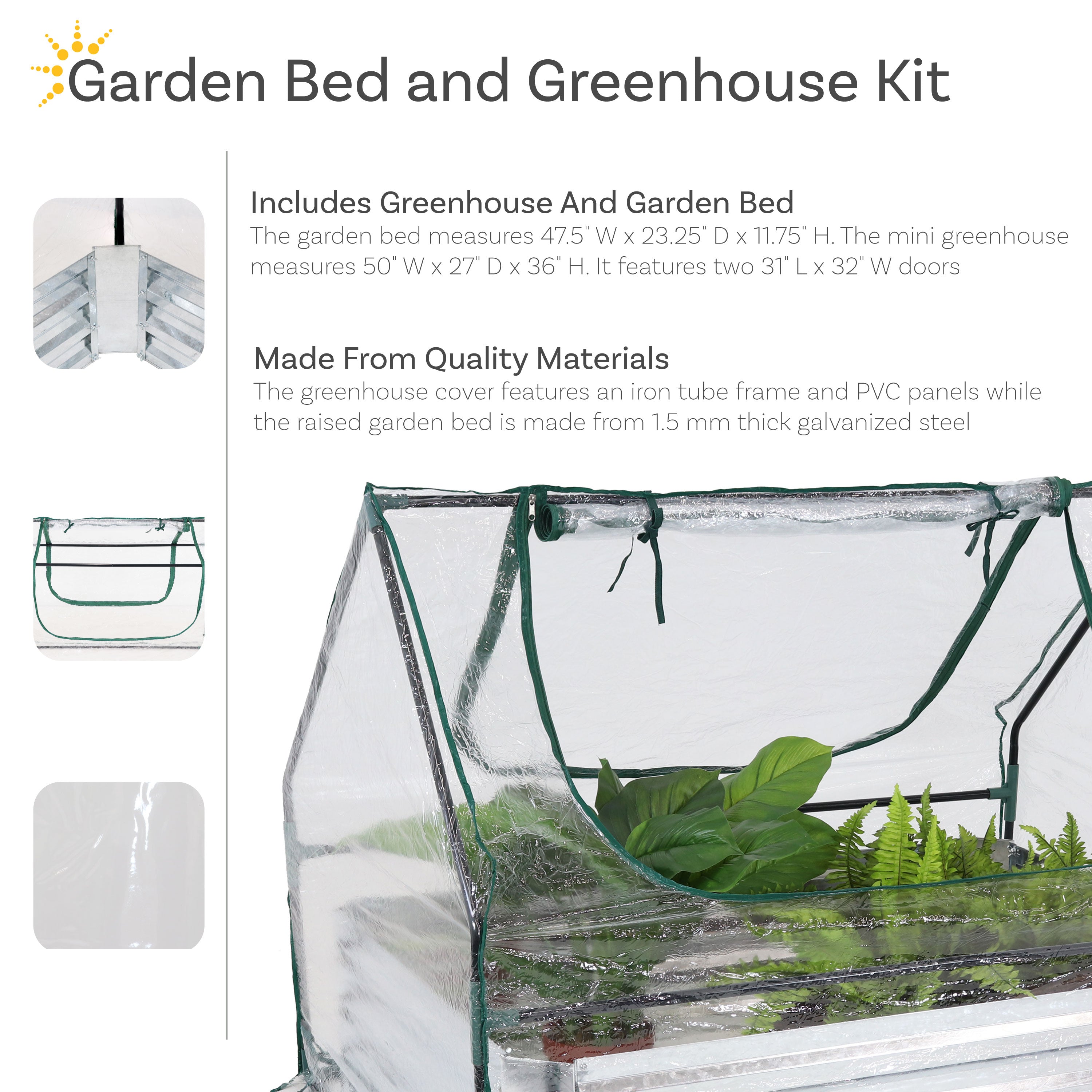 Sunnydaze 4x8ft Steel Raised Garden Bed with Mini Greenhouse Kit - Durable Outdoor Gardening Solution for Vegetables, Herbs & Flowers - Perfect for Backyards, Patios & Urban Gardening