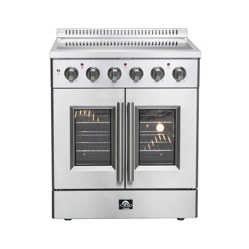 FORNO Galiano 30 Inch French Door Electric Range with Convection Oven - Stainless Steel FFSEL6917 30
