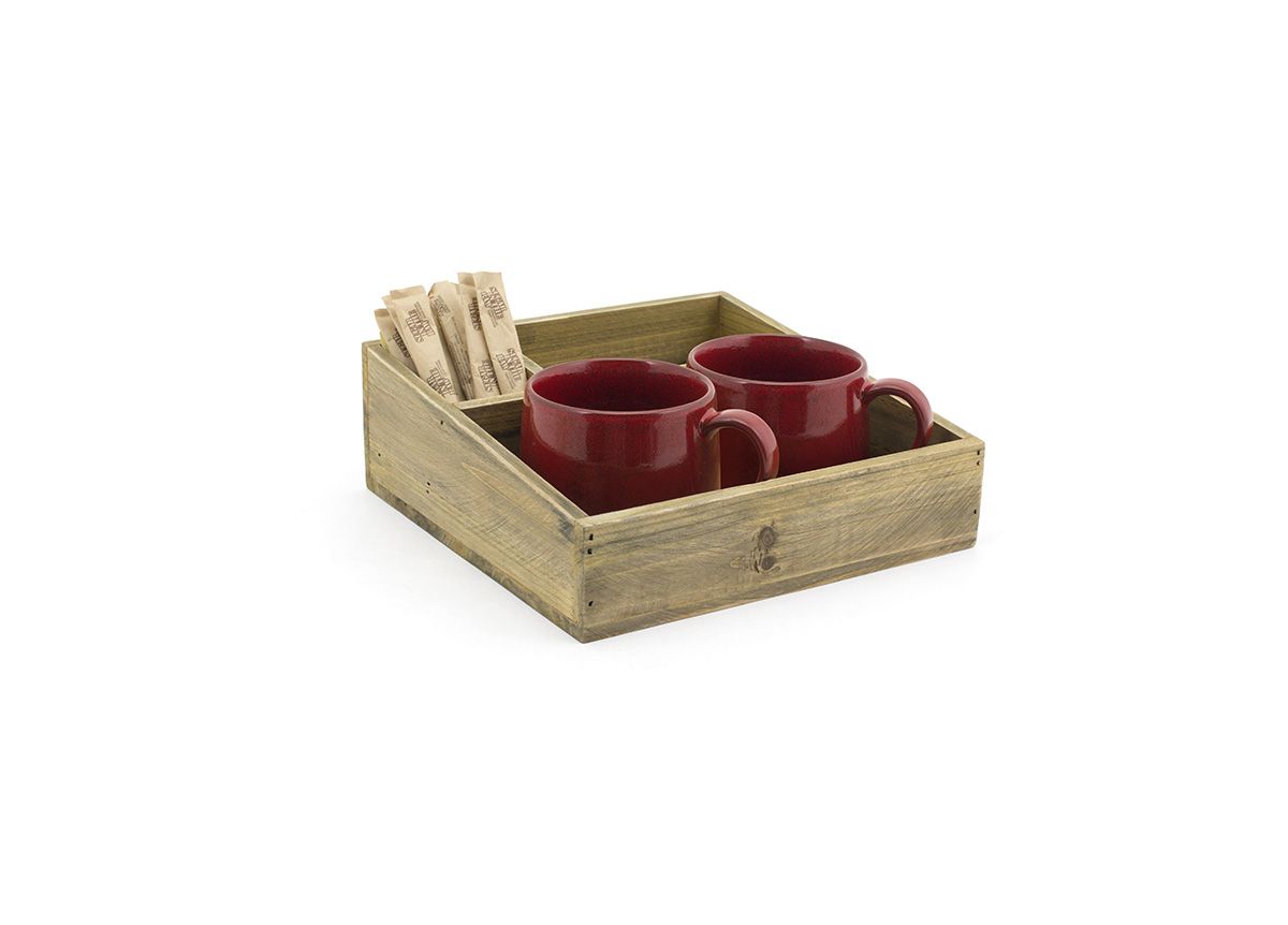 Rustic Wood Square Accessory Holder - Natural Finish, 8.25 Inch, Set of 4 - Perfect for Organizing Jewelry, Keys & Small Items in Bathroom, Bedroom or Entryway