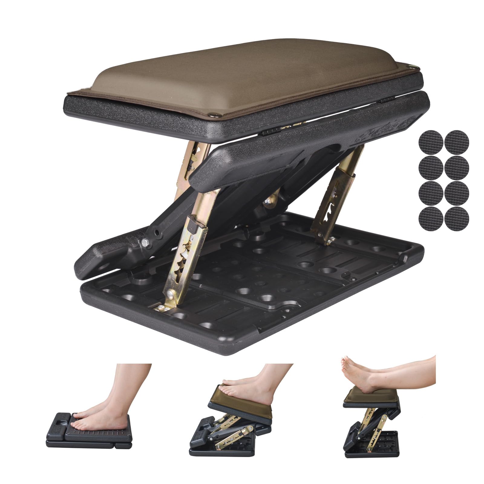 4-Level Height Adjustable Ergonomic Foot Rest for Under Desk - Foldable Office Footrest with Soft Removable Pad for Computer Work, Gaming & All Seasons Use (Brown Plus) - Perfect for Home Office, Workstation & Long Sitting Comfort