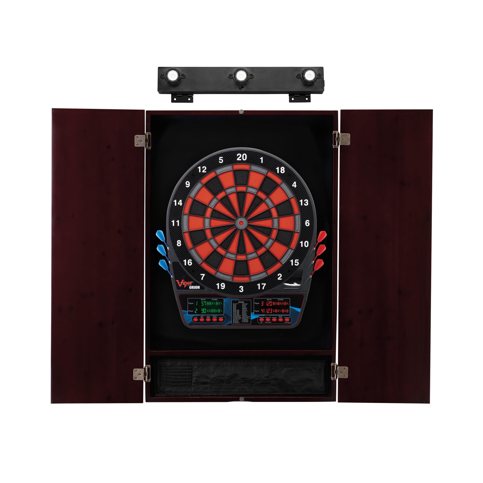 Viper Orion Electronic Dartboard with LED Scoring - Professional Soft Tip Dart Board for Home & Bar Games | Perfect for Parties, Game Rooms & Sports Enthusiasts    Metropolitan Cinnamon Cabinet - Modern Wooden Storage Cabinet with Adjustable Shelves | Ideal for Living Room, Bedroom & Office Organization