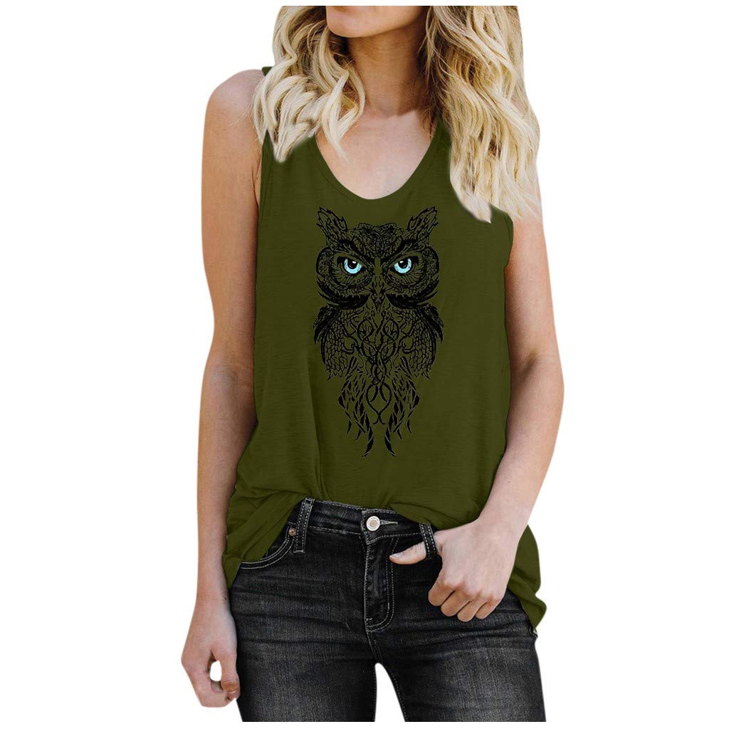 Owl Print Women's Casual Tank Top - Plus Size for Summer Outfits