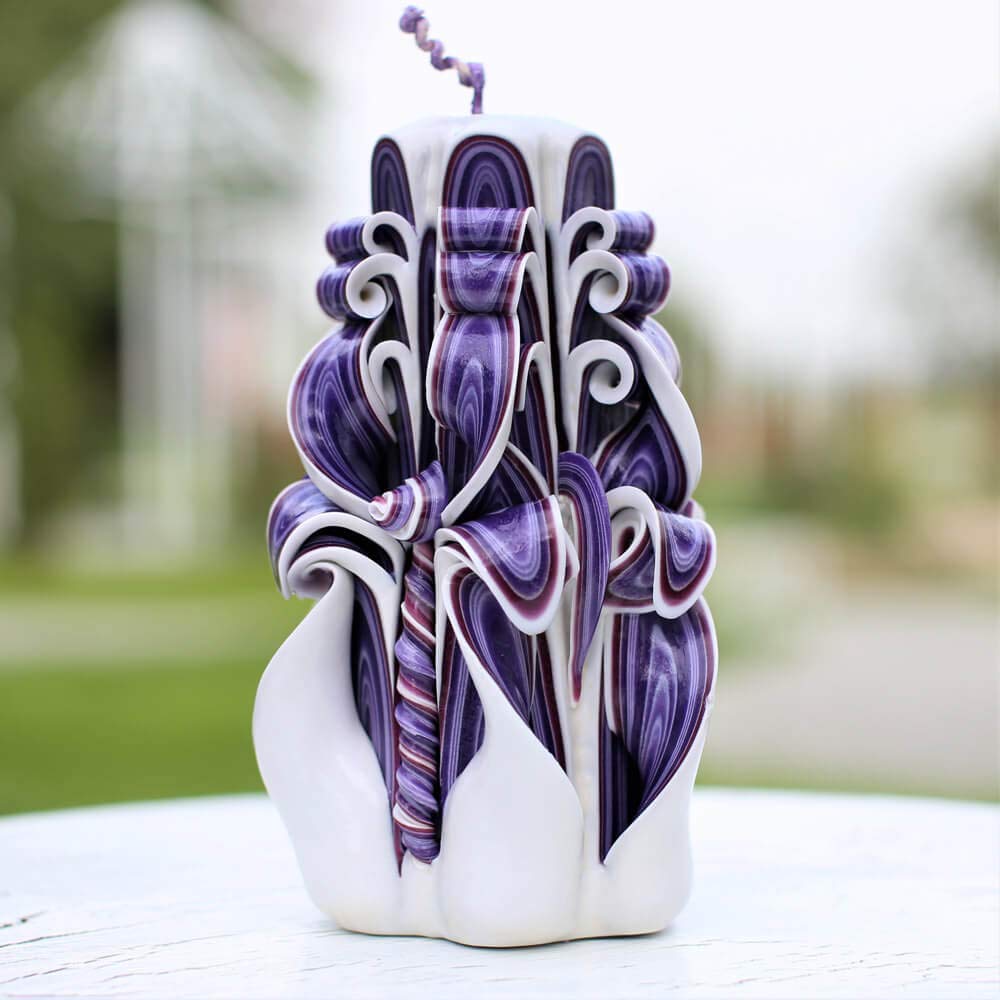 Hand Carved Purple Advent Christmas Candles - Luxury Floral Carved Candles for Home Decor - Elegant Gift for Men & Women - Perfect for Holiday Celebrations, Romantic Dinners & Cozy Nights